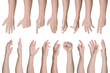 Set of Man hand gestures isolated on transparent background - PNG format.