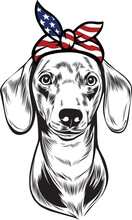 Dachshund Dog Vector Eps , Dog In Bandana, Sunglasses, Fourth , 4th July Vector Eps, Patriotic, USA Dog, Cricut Silhouette Cut File