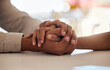 © Kirsten Davis/peopleimages.com - Married couple holding hands showing love, support and care or trust in difficult time, grief or sad loss. People touching hand for empathy, help and comfort in mental health, depression or bad news