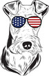 Fox Terrier Wire Dog vector eps , Dog in Bandana, sunglasses, Fourth , 4th July vector eps, Patriotic, USA Dog, Cricut Silhouette Cut File