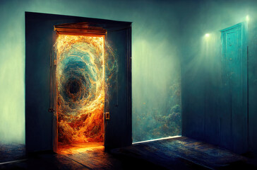 a portal to a wormhole of the universe, space for text, 3d illustration