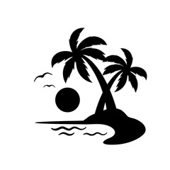 Wall Mural - Coconut tree silhouette. summer sunset sea design