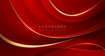 Poster - Luxury red background with shining golden lines. Elegant background with 3D style.