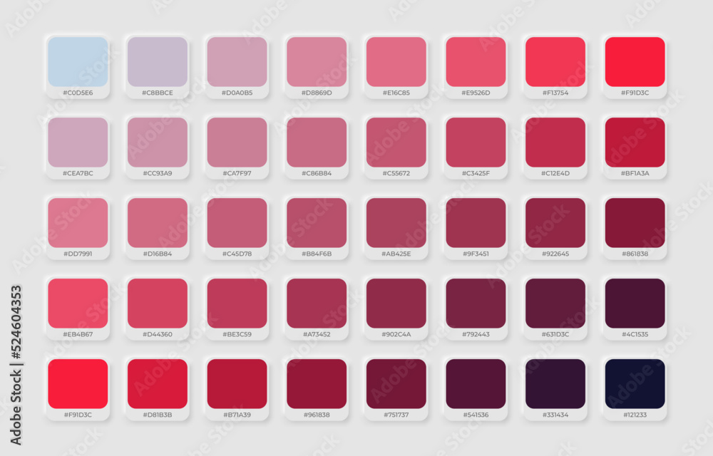Red and Dark Colour Guide Palette Catalog Samples in RGB HEX. Pantone ...