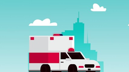 Wall Mural - city emergency service with ambulance animation