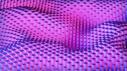 Wall Mural - Wave pattern with blocks in pink and blue, 3d animation