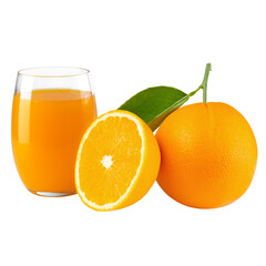 Canvas Print - Fresh orange juice and orange fruit isolated on alpha layer background