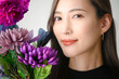 And for the main visual! Purple autumn flowers (chrysanthemum and bellflower) and a beautiful Japanese woman