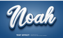 Editable 3d Blue Noah Text Effect. Script Fancy Font Style Perfect For Logo, Title Or Heading	
