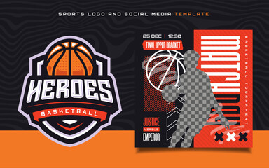 Basketball sports Logo and match day banner flyer for social media post