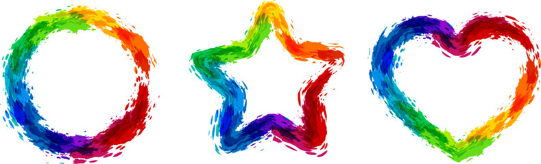 Wall Mural - rainbow splash vector illustration. circle, star, and heart frames.