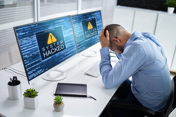 Poster - Ransomware Malware Attack. Business Computer Hacked