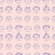© Anna - Trendy people faces pattern, great design for any purposes. Hand drawn illustration.