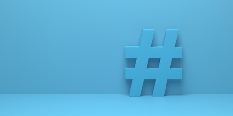 Poster - 3D render, 3D illustration. Hashtag search link symbol in social media notification icon. Concept of comments thread mention or micro blogging pr.