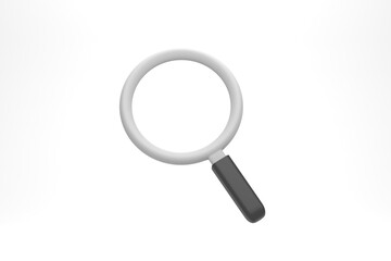 Poster - 3d Rendering, 3d illustration. Magnifying glass. Idea for Discovery, research, analysis. simple minimal style.