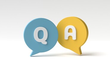 Fototapete - FAQ, questions and answers icon in social media notification icon isolated on white background. 3D render, 3D illustration.