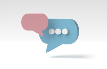 Poster - Minimal bubble talk or comment sign symbol on white background. concept of social media messages. 3D render, 3D illustration.