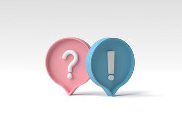 Fototapete - Question mark and exclamation symbol in social media notification icon isolated on white background. 3D render, 3D illustration.