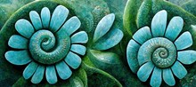 Ammonite Shaped Succulents In Serene Jade Green And Tranquil Turquoise Blue - Fascinating Swirls And Fractal Curves Surreal Plant Flowers. Sophisticated Unusual Spring Color Decorative Art.
