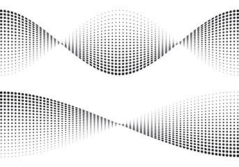 Poster - Wave halftone dots. Abstract twisted dot shapes.