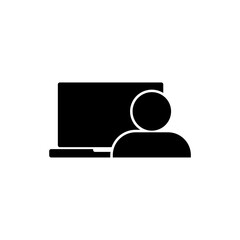 People with laptop computer icon in flat style