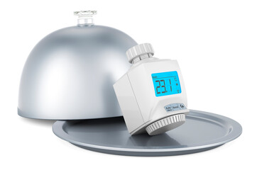 Poster - Restaurant cloche with digital radiator thermostatic valve, 3D rendering