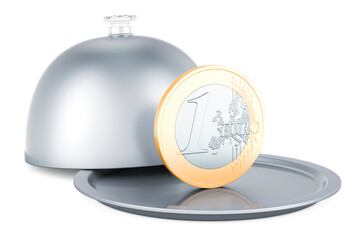 Poster - Restaurant cloche with euro coin, 3D rendering