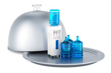 Poster - Restaurant cloche with water cooler and water dispenser bottles, 3D rendering