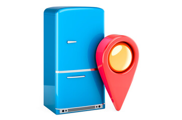 Poster - Retro refrigerator with map pointer. 3D rendering