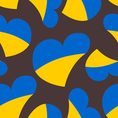 Canvas Print - Seamless pattern with cute hearts in the colors of the Ukrainian flag on a black background. 