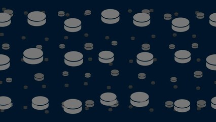 Poster - hockey pucks float horizontally from left to right. parallax fly effect. floating symbols are locate