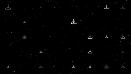 Poster - Template animation of evenly spaced download symbols of different sizes and opacity. Animation of transparency and size. Seamless looped 4k animation on black background with stars