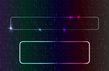 Poster - Neon colored frames on the background of binary code, abstract backdrop.