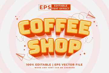 Wall Mural - Editable text effect Coffee Shop 3d cartoon template style premium vector