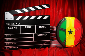 Poster - senegalese cinematography, film industry, cinema in senegal. clapperboard with and film reels on the