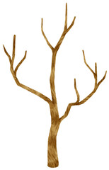 Leafless dead tree dry tree watercolor illustration for Decorative Element