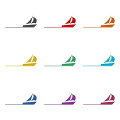 Canvas Print - Yacht sailboat or sailing ship icon isolated on white background. Set icons colorful