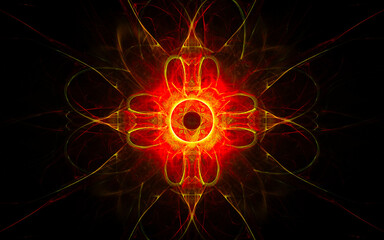 Aufkleber - abstract illustration of a computer generated fantastic emblem in various shapes and shades on a black background for use in symbology, signs for digital design and graphics
