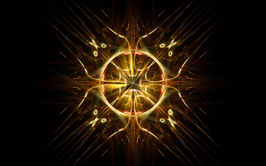 Aufkleber - abstract illustration of a computer generated fantastic flower of various shapes and shades on a black background for use in symbology, signs for digital design and graphics