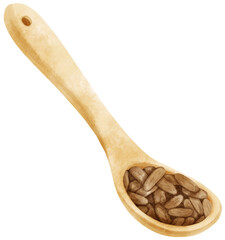 Sticker - watercolor cocoa beans in wooden spoon