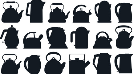 Poster - Kettle isolated cartoon set Vector Silhouettes