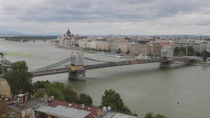 Poster - Renovation of Chain Bridge Szechenyi Over Danube River in Budapest at Summer Day