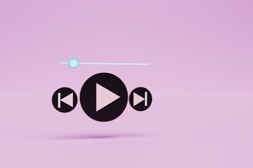Poster - music track playback control buttons and playback track on a pink pastel background. copy paste, copy space. 3d render. 3d illustration