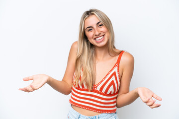 Wall Mural - Young caucasian woman isolated on white background happy and smiling