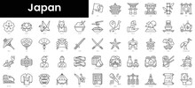 Set Of Outline Japan Icons. Minimalist Thin Linear Web Icon Set. Vector Illustration.