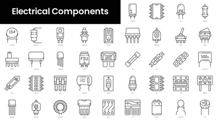 Set of outline electrical components icons. Minimalist thin linear web icon set. vector illustration.