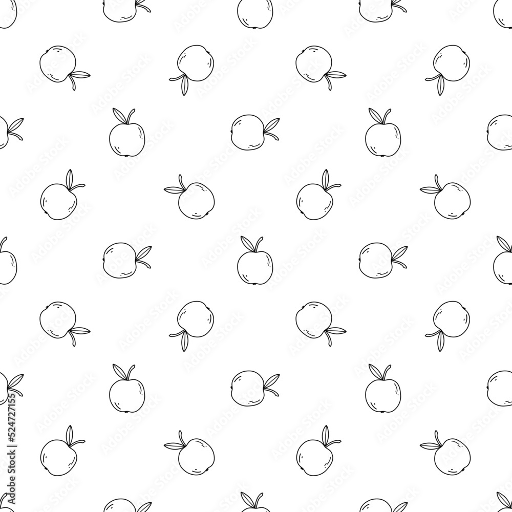 Seamless pattern with doodle apples. Sketch vector black illustration ...