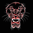 The Vector logo lion for tattoo or T-shirt print design or outwear.  Hunting style lions background. This drawing would be nice to make on the black fabric or canvas.