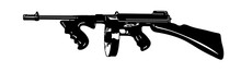 Thompson Submachine Gun. Isolated Illustration Of A Weapon On A White Background. Mafia Weapons.