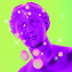 Poster - Holographic Venus sculpture with sparkles. Surreal vaporwave 3D illustration in chrome acid colors.